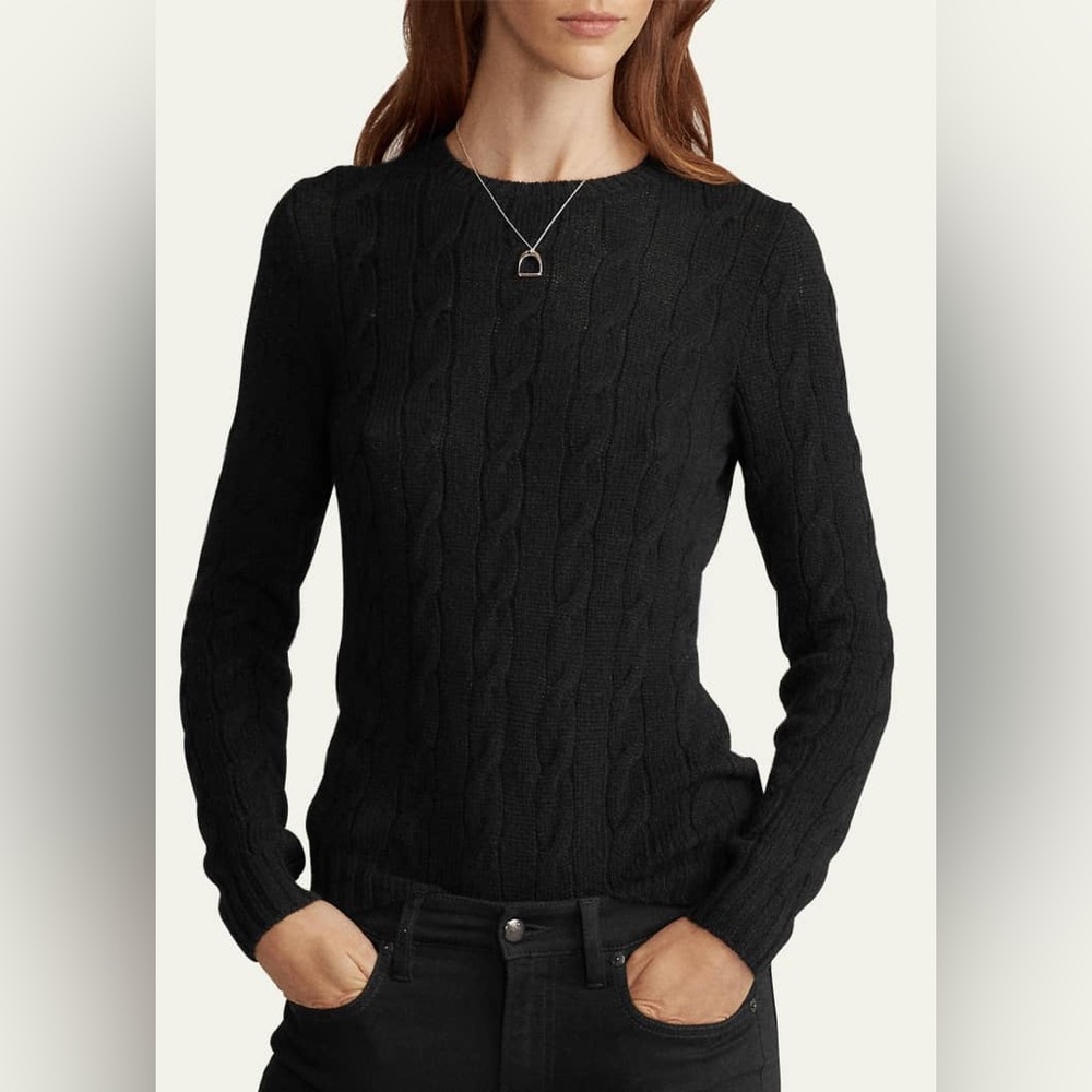 Vineyard Vines 100% Cashmere Black Cable Knit Pullover Sweater Size XS-S Preppy